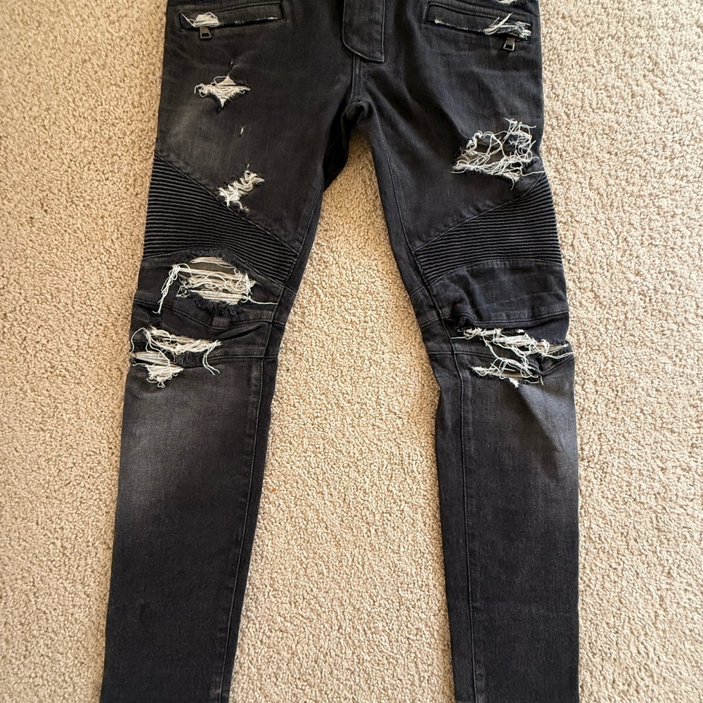 Balmain Black Distressed Slim Jeans